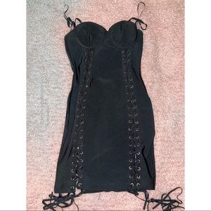 Sexy Black Lace Up Midi Dress